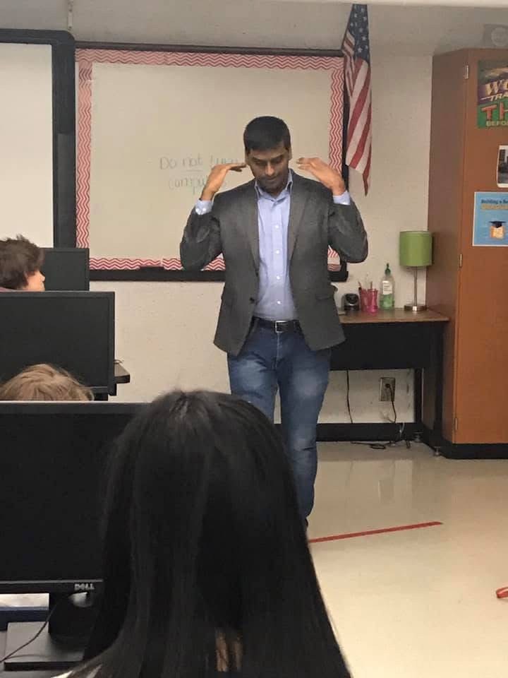 Founder teaching a high school class